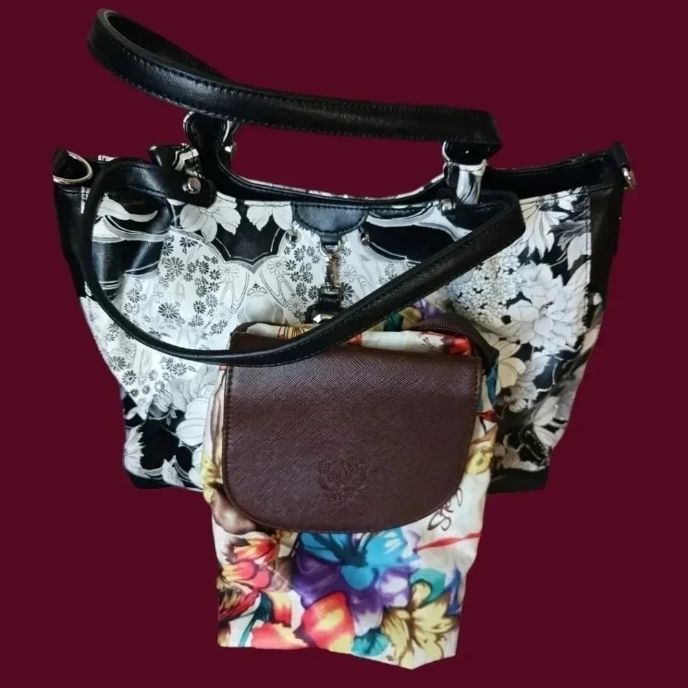Sharif 1827 shoulder bag & travel tote bag floral pattern  set of 2